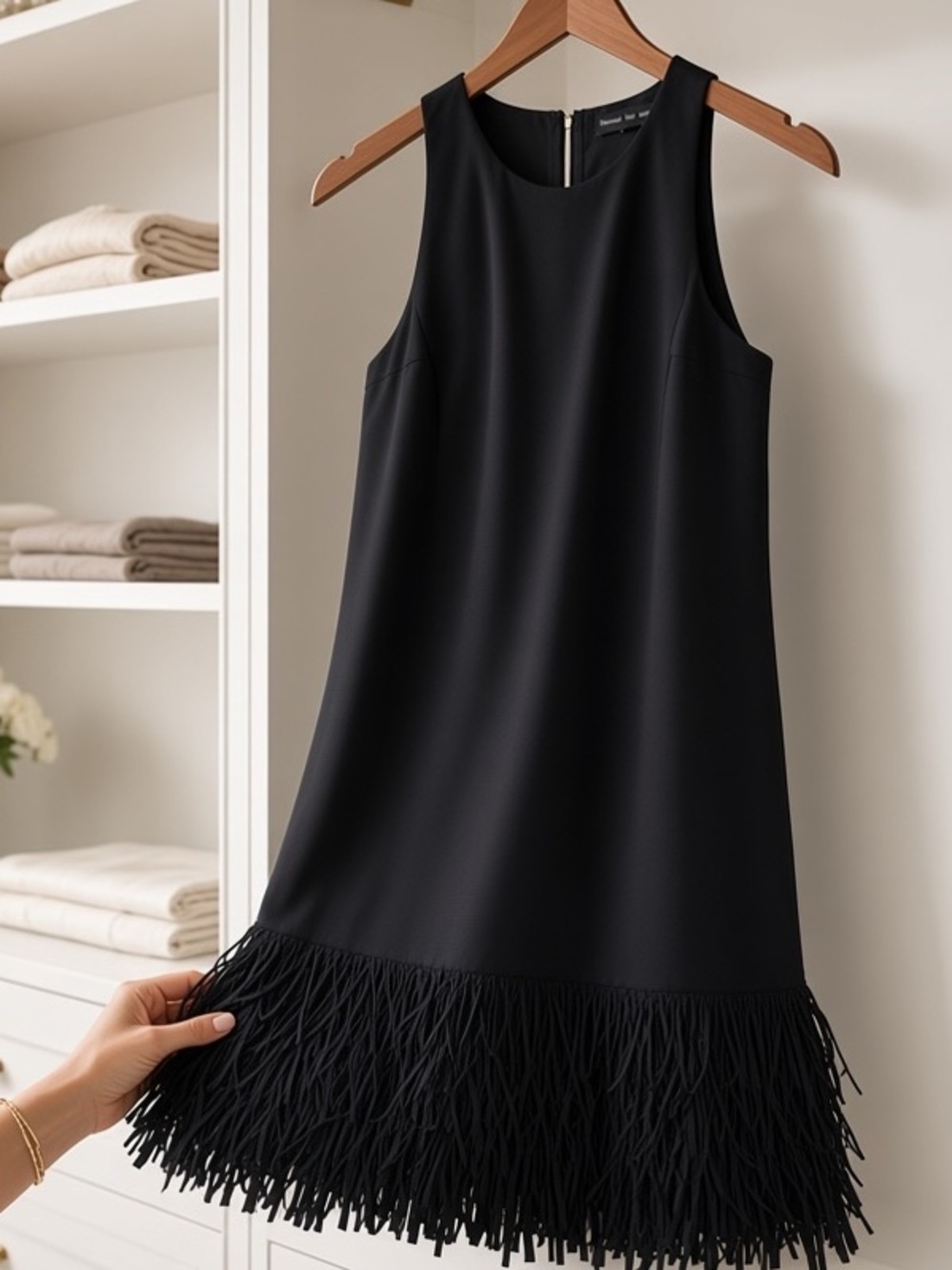 Banana Republic Black Sleeveless Fringe Hem Dress